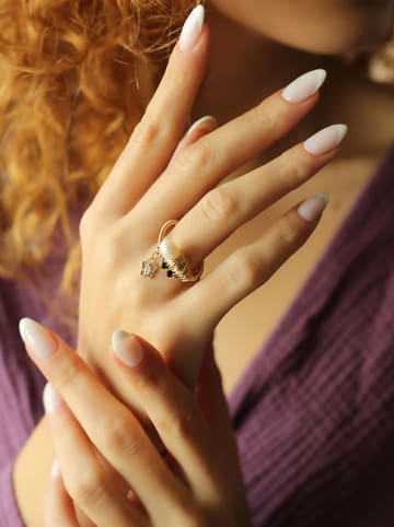 Pierres de Jade Vergulde ring met parels en edelstenen