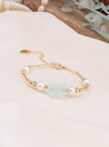 Pierres de Jade Vergulde armband met parels en edelstenen