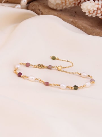 Pierres de Jade Vergold. Armkette mit Perlen und Edelsteinen