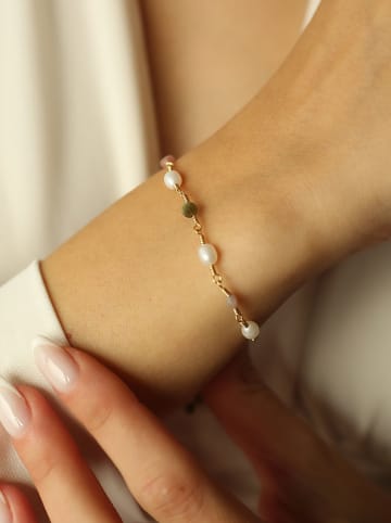 Pierres de Jade Vergulde armband met edelstenen en parels