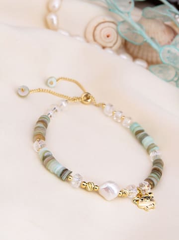 Pierres de Jade Vergold. Armband mit Perlen und Edelsteinen