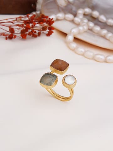 Pierres de Jade Vergulde ring met parels en edelstenen