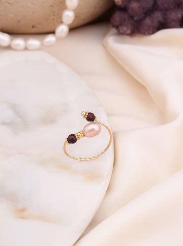 Pierres de Jade Vergulde ring met parels en edelstenen