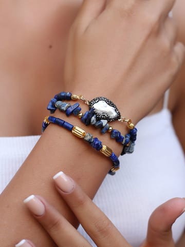 Pierres de Jade 3er-Set: Vergold. Armbänder mit Perlmutt und Edelsteinen