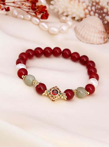 Pierres de Jade Vergulde armband met parels en edelstenen