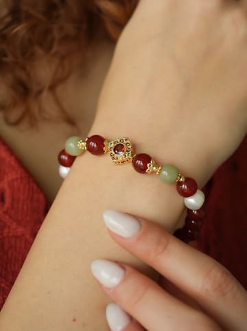 Pierres de Jade Vergulde armband met parels en edelstenen