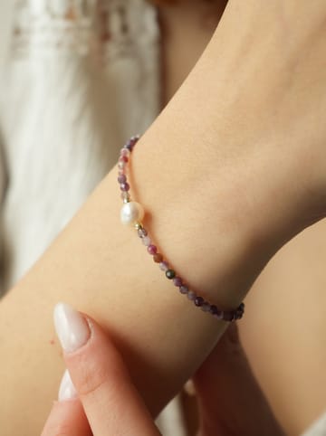 Pierres de Jade Pozłacana bransoletka z perłami i agatami