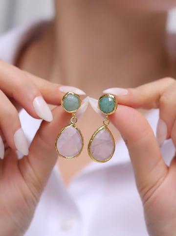 Pierres de Jade Vergulde oorstekers met edelstenen