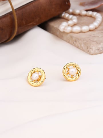 Pierres de Jade Vergulde oorstekers met parels