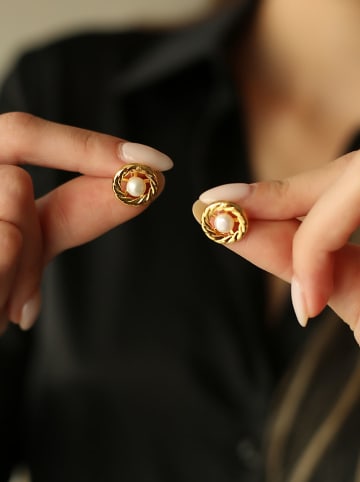 Pierres de Jade Vergulde oorstekers met parels