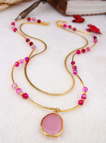 Pierres de Jade Vergulde ketting met sierelementen - (L)48 cm