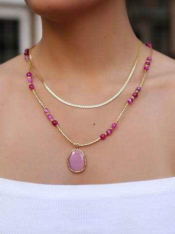 Pierres de Jade Vergulde ketting met sierelementen - (L)48 cm