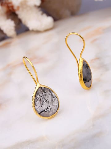 L'Atelier de Gaia Pozłacane kolczyki z czarnym rutylem