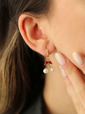 Pierres de Jade Pozłacane kolczyki z perłami i cyrkoniami