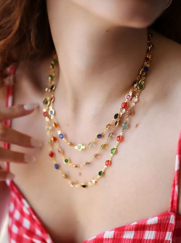 L'Atelier de Gaia Vergulde ketting met kristallen - (L)50 cm