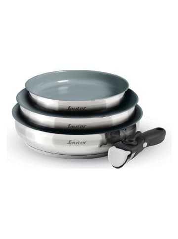 Sauter 4-delige set: braadpannen zilverkleurig/zwart