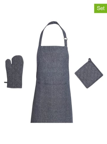 Sauter 3-delige set: kookschort, ovenwant en pannenlap blauw