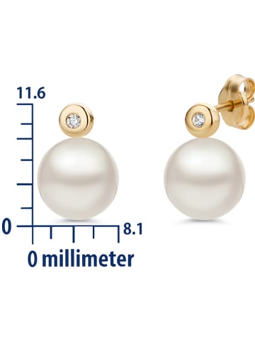 Revoni Gouden oorstekers met diamanten en parels