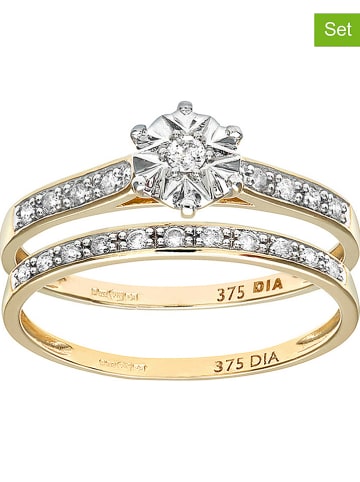 Revoni 2er-Set: Gold-Ringe mit Diamanten