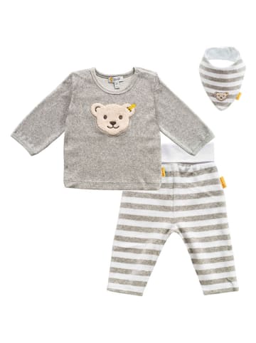Steiff 3-delige outfit grijs/wit
