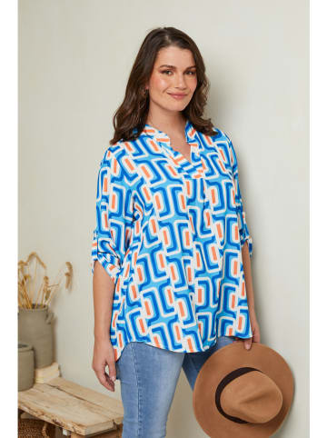 Curvy Lady Bluse in Blau/ Weiß