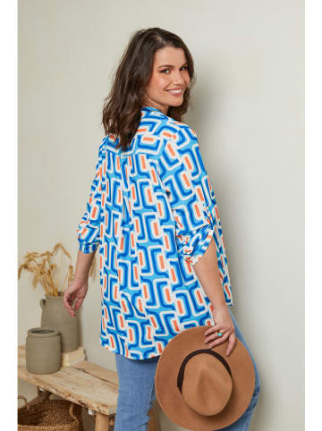 Curvy Lady Bluse in Blau/ Weiß