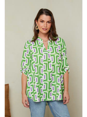 Curvy Lady Bluse in Grün/ Weiß