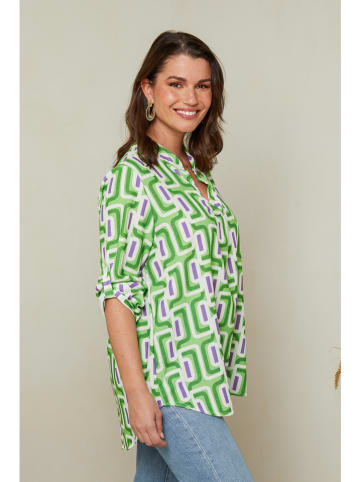 Curvy Lady Bluse in Grün/ Weiß