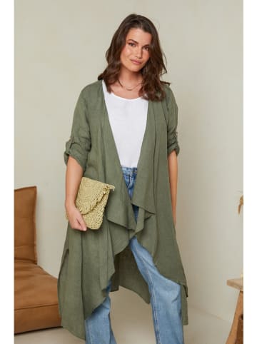 Curvy Lady Leinen-Cardigan in Khaki