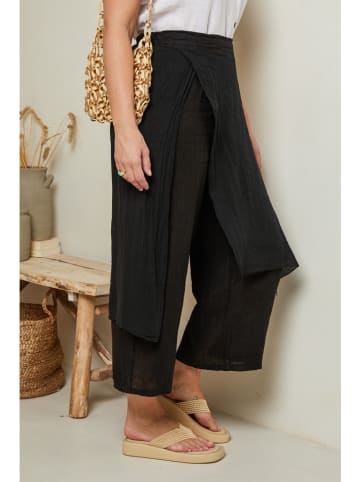 Curvy Lady Lniane spodnie w kolorze czarnym
