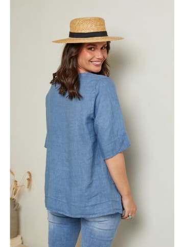 Curvy Lady Lniana bluzka w kolorze niebieskim