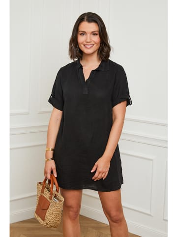 Curvy Lady Leinen-Kleid in Schwarz