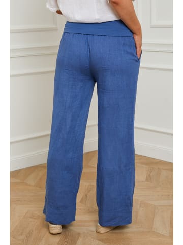 Curvy Lady Lniane spodnie "Valencia" w kolorze niebieskim