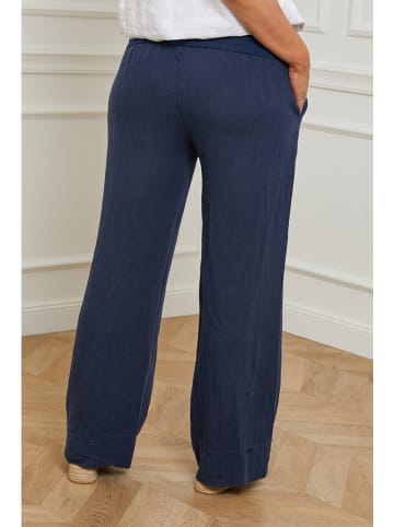 Curvy Lady Lniane spodnie "Valencia" w kolorze granatowym