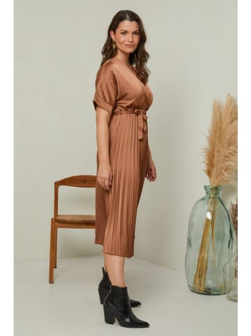 Curvy Lady Plisseekleid in Hellbraun