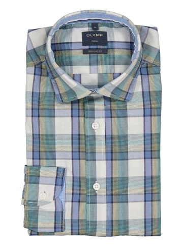 OLYMP Hemd "Casual" - Regular fit - in Grün/ Hellblau/ Creme