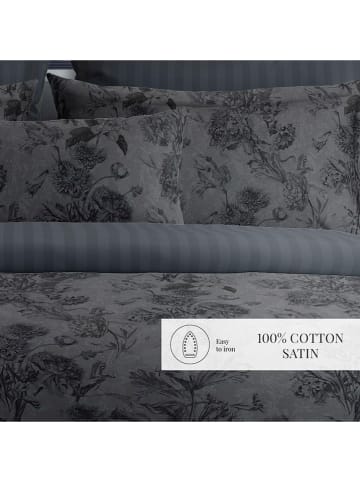 maison héritage PARIS Satin-Bettwäsche-Set "Jardin Botanique" in Dunkelgrau