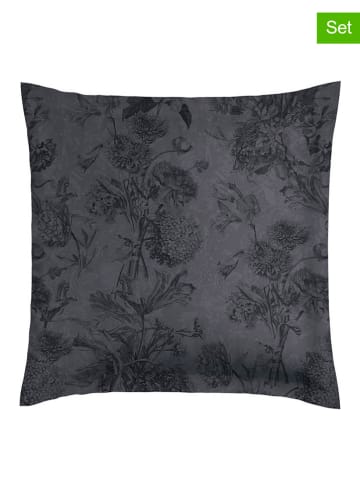 maison héritage PARIS 2er-Set: Satin-Kissenbezüge "Jardin Botanique" in Dunkelgrau