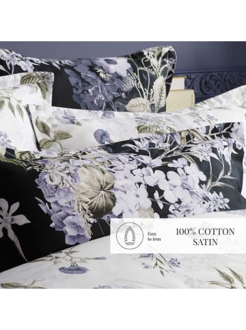maison héritage PARIS 2-delige set: satijnen kussenslopen "Hortensia" donkerblauw/wit