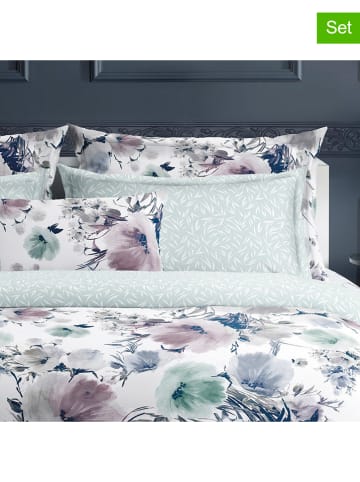 maison héritage PARIS 2er-Set: Satin-Kissenbezüge "Erodium" in Weiß/ Lila