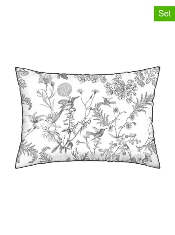 maison héritage PARIS 2-delige set: satijnen kussenslopen "Colibri" wit/grijs