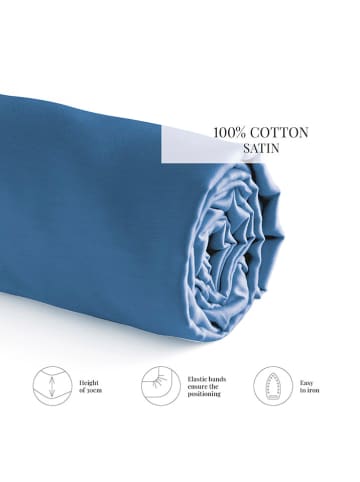 maison héritage PARIS Satynowe prześcieradło w kolorze niebieskim na gumce