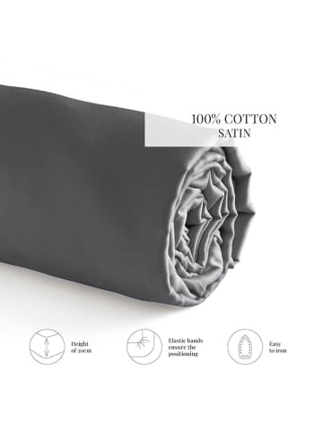 maison héritage PARIS Satynowe prześcieradło w kolorze ciemnoszarym na gumce