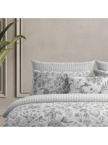 maison héritage PARIS Komplet pościeli satynowej "Fleurs" w kolorze biało-szarym