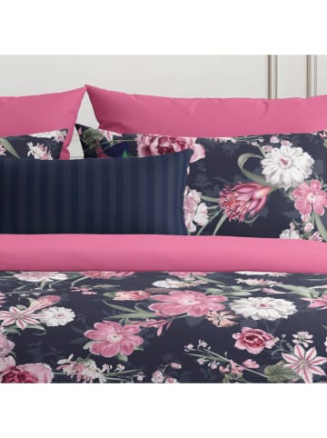 maison héritage PARIS Satin-Bettwäsche-Set "Eclat nocturne" in Dunkelblau/ Pink