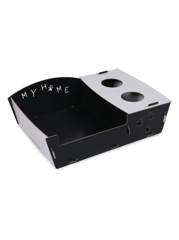 Paws&Whiskers Katzenbett mit Futterstation in Schwarz - (B)40 x (H)15 x (T)60 cm