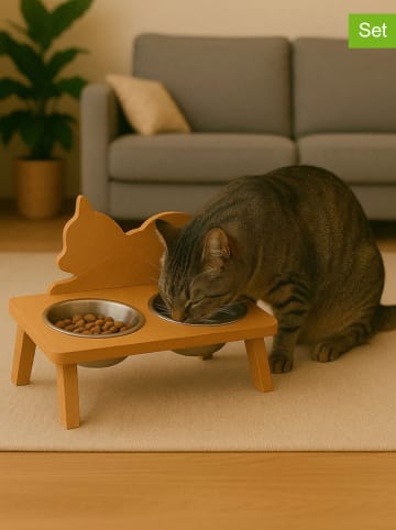 Paws&Whiskers 3-delige voerbakset lichtbruin - (B)37 x (H)24 x (D)10 cm