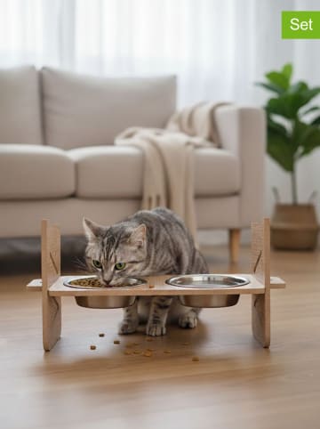 Paws&Whiskers 3-delige voerbakset lichtbruin - (B)41 x (H)20 cm