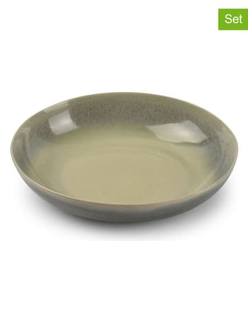 Salt and Pepper 4er-Set: Suppenteller "Flint" in Grün/ Grau - Ø 19 cm