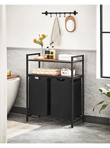 Songmics Wäschekorb in Schwarz/ Braun - (B)73 x (H)91 x (T)33 cm